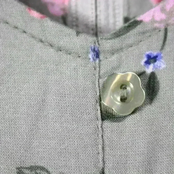 VINTAGE Erika Green Floral Short Sleeve Midi Dress Raw Hem Cottage Women Medium - Picture 8 of 13